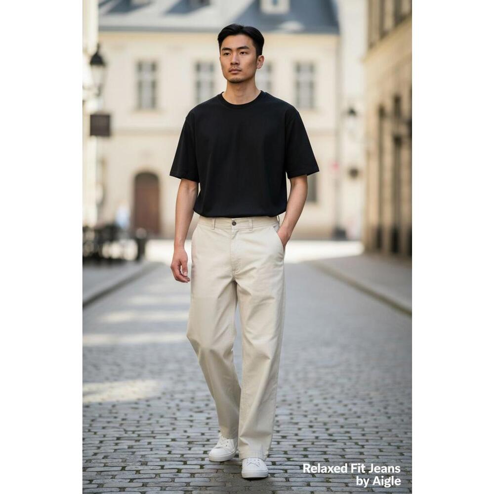 Men's Relaxed Fit Jeans by Aigle - Beige